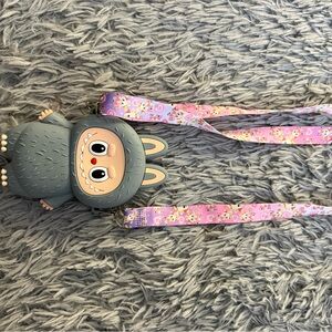 Gray Monster Crossbody Bag with Pink Strap